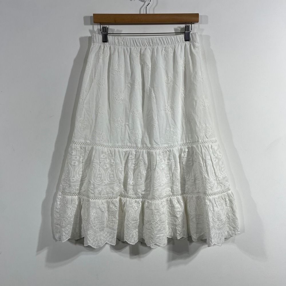 Diva Cottagecore Renfair Eyelet Tiered Midi Skirt Dainty Womens Medium Boho Chic